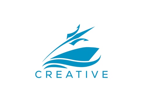 Minimal and professional vessel and a trident logo design template. Modern a trident and Ship logo vector