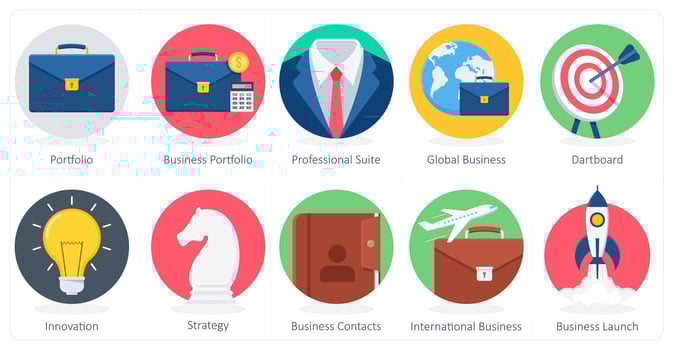 A set of 10 Business icons as portfolio, business portfolio, professional suite vector