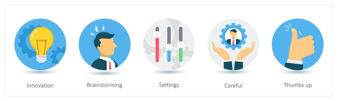 A set of 5 business icons as innovation, brainstorming, settings vector