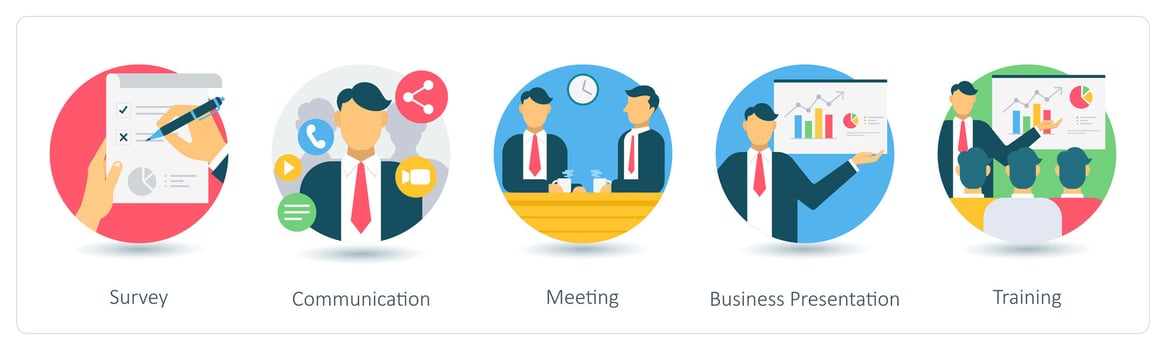 A set of 5 business icons as survey, communication, meeting vector