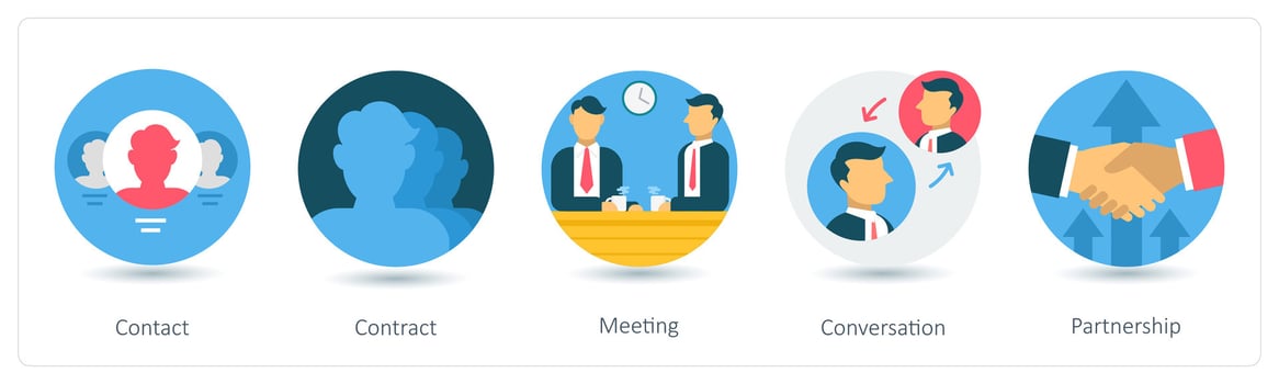 A set of 5 business icons as contact, contract, meeting vector