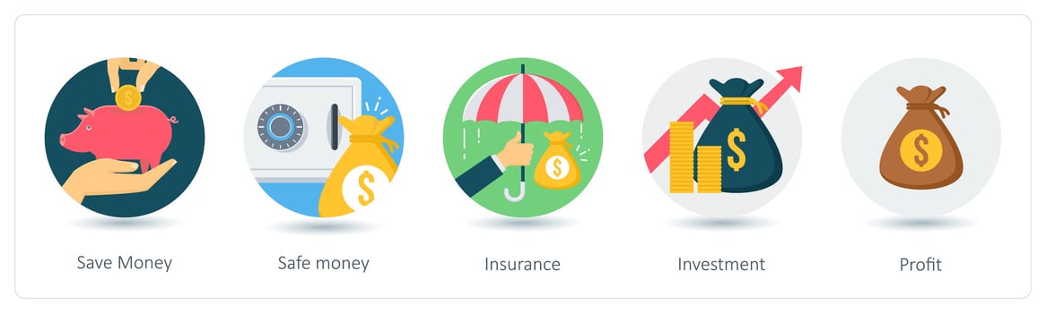 A set of 5 business icons as save money, safe money, insurance vector
