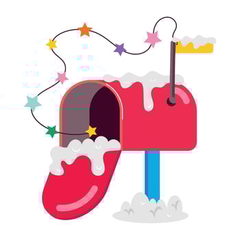 A flat style sticker of postal box with decorative string lights vector