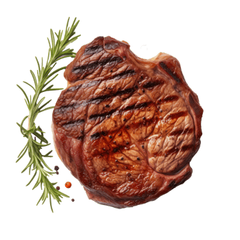 grilled beef steak with rosemary and spices on transparent background png