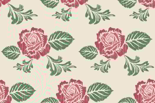 Vintage Floral Ikat Rose Pattern Seamless Retro Textile Design vector