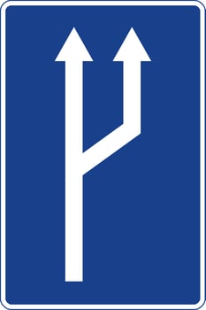 Rectangular traffic signal in blue and white, isolated on white background. Passage from one to two traffic lanes vector