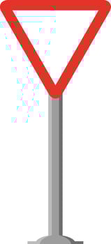 Triangular traffic signal in white and red, with stick and isolated on white background. Mandatory Give way. vector