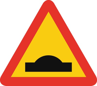 Triangular traffic signal in yellow and red, isolated on white background. Temporary warning of road hump vector
