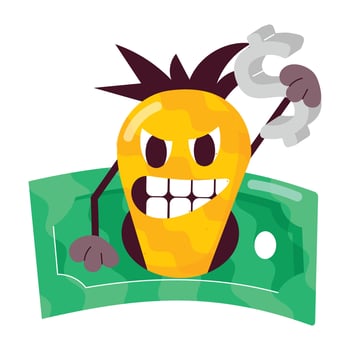 WebComic sticker of greedy emoji holding money with weird expression vector