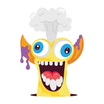 WebPop art sticker of funny monster with blown mind vector