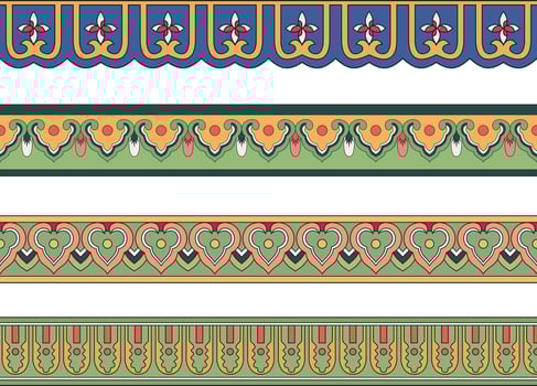 set of seamless Chinese colored borders. Ornament of ancient China. Oriental frames for decoration vector