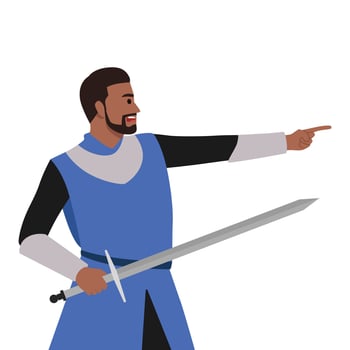 Young medieval warrior or knight holding big sword. vector