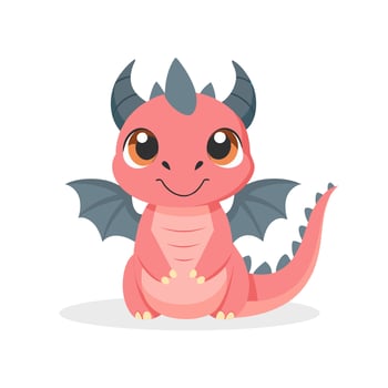 Cute cartoon dragon. Baby dragon or dinosaur cute character. Fairytale monster. Illustration, print vector