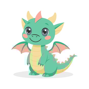 Cute cartoon dragon. Baby dragon or dinosaur cute character. Fairytale monster. Illustration, print vector