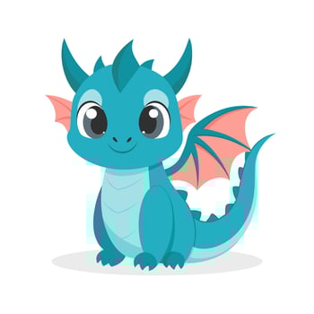 Cute cartoon dragon. Baby dragon or dinosaur cute character. Fairytale monster. Illustration, print vector