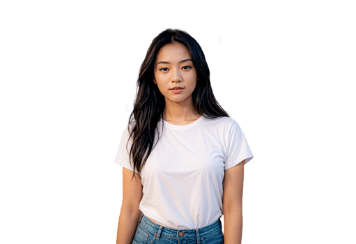 Asian woman in plain white T-shirt png