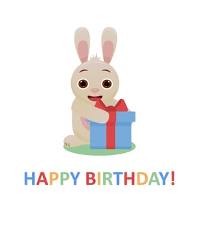 cute rabbit with gift. Childrens cute greeting card . Happy birthday. illustration. vector