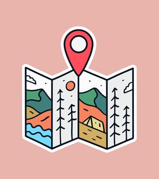 Camping nature camping activity design in map location shape figure design for t shirt sticker badge illustration vector