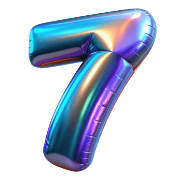 Holographic foil balloon shaped as the number 0-9. Iridescent colors on a shiny surface, perfect for celebrations, birthdays, and events. Isolated on transparent background png
