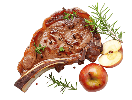 Grilled Bone-In Pork Chop with Rosemary and Apples Realistic Image png