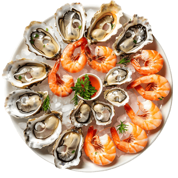Oysters and Shrimp on Ice Realistic Food Photo png