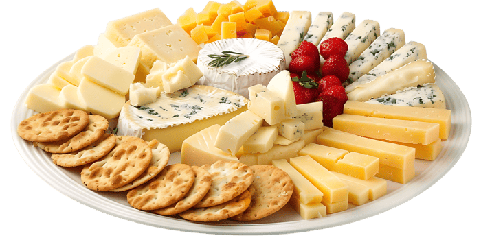 Cheese Board with Crackers and Strawberries - A Realistic Image png