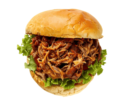 Pulled Pork Sandwich with Lettuce, Tomato, and Bun - Realistic Food Image png