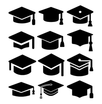 A Set of Graduation Caps Silhouettes vector