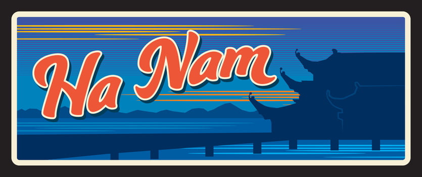 Ha Nam vietnamese region retro travel plate vector