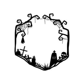 Halloween grunge black frame, horror cemetery, bat vector
