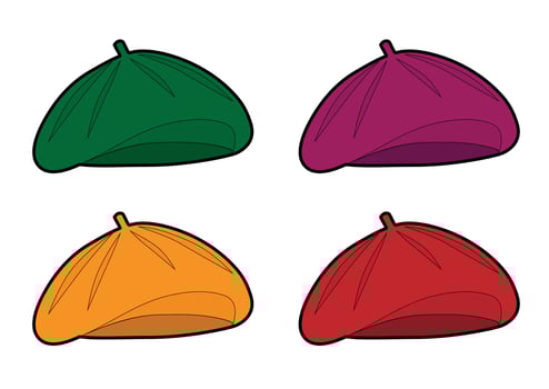 Set of colored berets, illustration vector