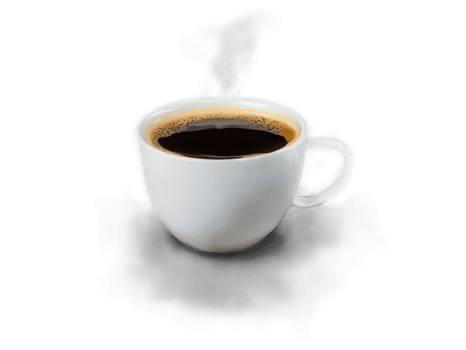 Brewed coffee in a clear handle less mug rich aroma visualized warm and inviting hero png