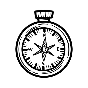 Compass round sketch drawing on white background. Linear design icon illustration vector