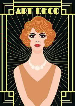An elegant Art Deco artwork featuring a stylish woman with short red hair vector