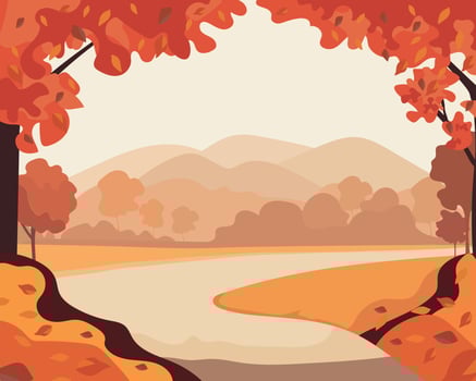 Autumn landscape. Autumn illustration with trees and road. vector