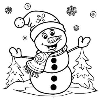 Cute Winter Animals Building a Snowman Merry Christmas Coloring Page vector