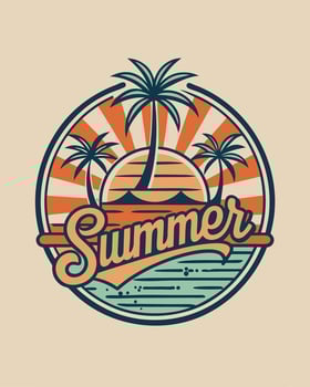 Beach with sea summer logo vintage for your design or tshirt design vector