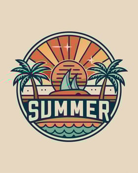 Beach with sea summer logo vintage for your design or tshirt design vector