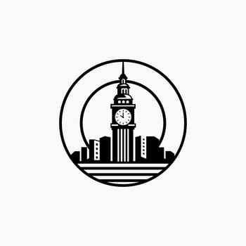 Vintage London City Clock.Old Building In City Logo Design vector