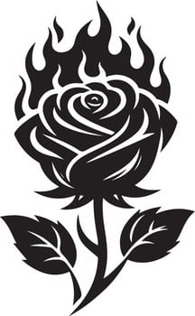 Black silhouette of a rose flower with stem isolated on a white background. vector