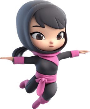 Adorable cartoon ninja sneaks into hearts with playful charm. AI-generated. png