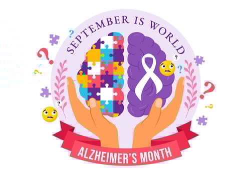 World Alzheimer's Day Illustration featuring an Elderly and a Brain Jigsaw Puzzle Symbolizing Memories on a Purple Ribbon Flat Background vector
