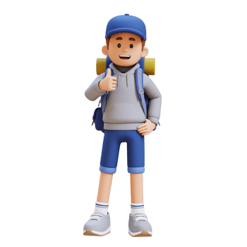 3D Traveller Character Giving Thumbs Up Pose png