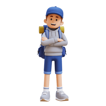 3D Traveller Character Crossed Arms Pose png