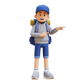 3D Traveller Character Pointing to the Left Pose png