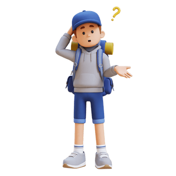 3D Traveller Character Confused and Thinking Pose png