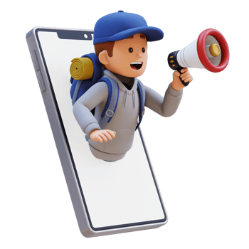3D Traveller Character Jump from Phone Screen with Megaphone png