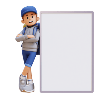 3D Traveller Character Lying on Blank Placard in Crossed Arm Pose png