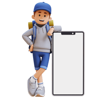 3D Traveller Character Lying on Large Empty Phone Screen png