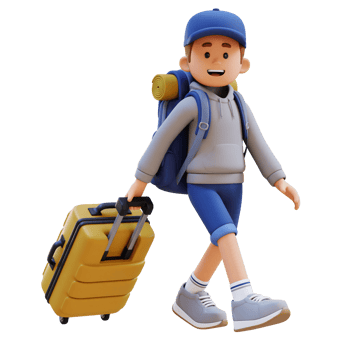 3D Traveller Character Walking and Pull Suitcase png